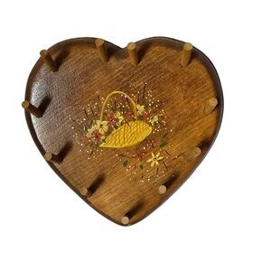 Heart-Shaped Wooden Wall Rack with Floral Design Hand Painted